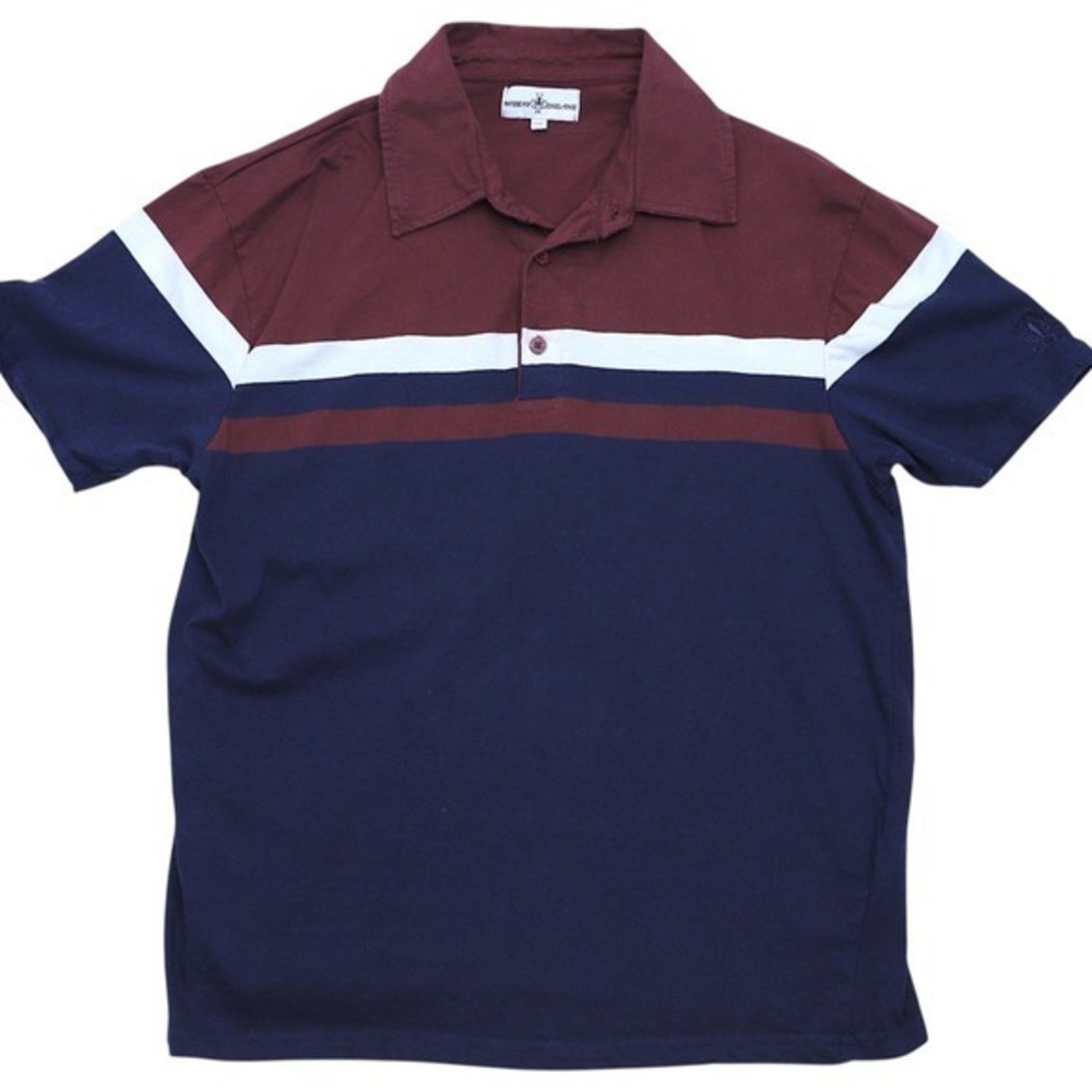 Madcap England XXL Polo Shirt Maroon Navy Mod Striped Cotton‎ Retro Men's